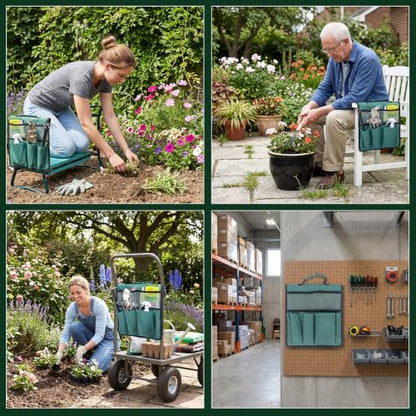 Gonetre Garden Tool Bag for Garden Kneeler, 600D Oxford Fabric Large Capacity Pouch Bag Multiple Storage Pockets Organizer for Outdoor Gardening Kneeling Stool 11.8"x7.5"