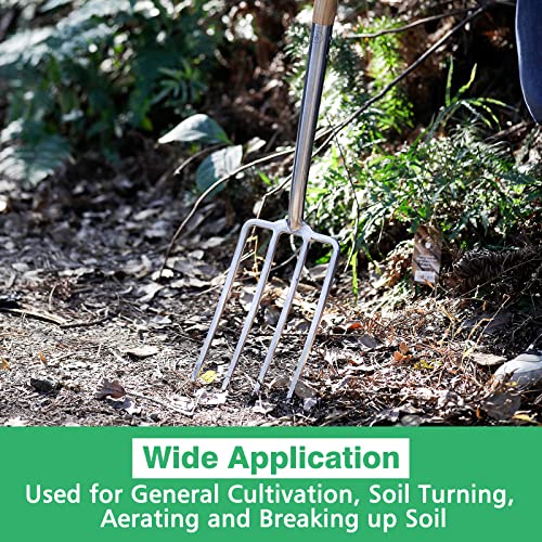 Gardening Digging Fork, 4-Tine Stainless Steel Pitchfork - size: 44in