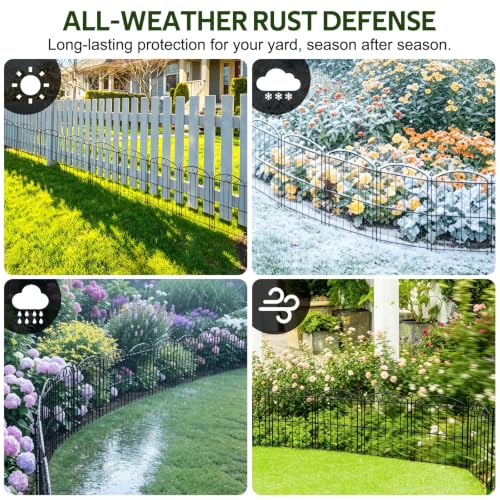 Decorative Garden Fence 17in x 20ft, 20 Panels No Dig Fence, Metal Fencing - size: 20 Panels-17in x 10ft without Gate