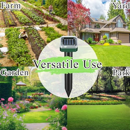 Mole Repellent Solar Powered Sonic Snake & Skunk Vole & Gopher & Armadillo & Rabbit & Groundhog & Chipmunk & Raccoon Repellent for Yard,Waterproof Outdoor Ultrasonic Mole Deterrent Spikes,10 Pack
