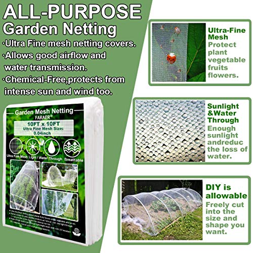 Garden Barrier Netting, Plant Covers 10x10Ft Ultra Fine Mesh Netting Protect for Vegetable Plants Fruits Flowers Crops Greenhouse Row Covers Raised Bed Barrier Screen Birds Protection Net (10x10ft) - size: 10ftx10ft