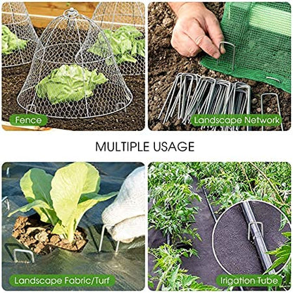4 Inch Galvanized Landscape Staples 60 Pack 11 GaugeGarden Stakes Heavy-Duty Sod Pins Anti-Rust Fence Stakesfor Weed Barrier Fabric Ground Cover Dripper Irrigation Tubing Soaker Hose