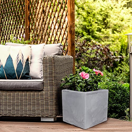 ECOBO 11.8 inches Eco-Friendly Square Pot Planter, Bloco Indoor/Outdoor use, Durable, Versatile & Lightweight, Designed by Brazilian Artisans, Contemporary All-Weather Design – Grey - color: Gray