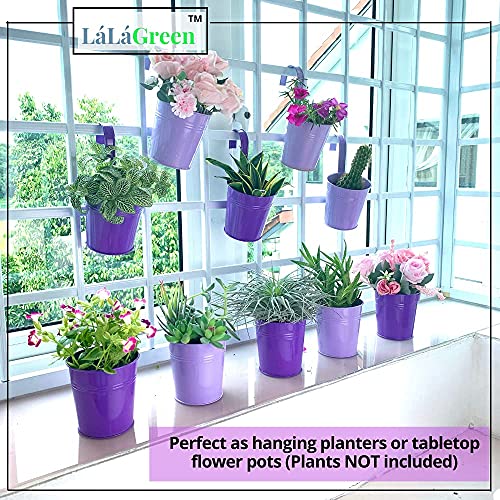 LaLaGreen Outdoor Rail Planter (4 in, 10 Pack) Purple Metal Railing Pots - size: 4 Inch (Purple)