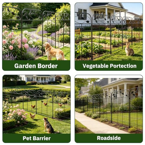 Decorative Garden Fence, 32in H x 12ft L Metal Animal Barrier Fence, Rustproof Dog Fence Outdoor, 10 Panels Sturdy No Dig Garden Border Fence for Flower Beds, Landscaping and Yard - size: 10 Panels-32in(H)x22.5ft(L)-Flat