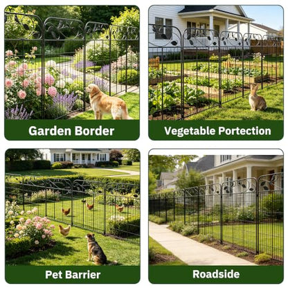 Decorative Garden Fence, 32in H x 12ft L Metal Animal Barrier Fence, Rustproof Dog Fence Outdoor, 10 Panels Sturdy No Dig Garden Border Fence for Flower Beds, Landscaping and Yard - size: 10 Panels-32in(H)x22.5ft(L)-Flat