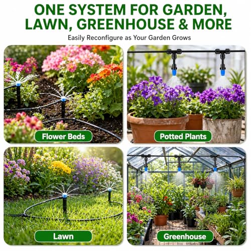 300FT Drip Irrigation System Kit, Quick Push-to-Connect Auto Garden Watering Irrigation System with 70FT 1/2'' & 230FT 1/4'' Tubing, Adjustable Dripper Sprayers for Raised Bed, Lawn, Greenhouse - size: 300FT