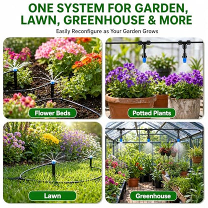300FT Drip Irrigation System Kit, Quick Push-to-Connect Auto Garden Watering Irrigation System with 70FT 1/2'' & 230FT 1/4'' Tubing, Adjustable Dripper Sprayers for Raised Bed, Lawn, Greenhouse - size: 300FT