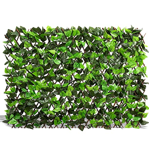 DOEWORKS Expandable Faux Ivy Trellis Fence, Patio Privacy Screen, 1 Pack - color: Mixed Green, size: 16 x 45 in, 1 Panel