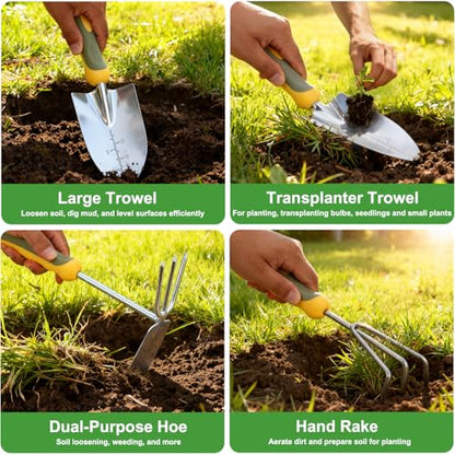 Yesker Gardening Tools 9-Piece Heavy Duty Garden Tool Set Gardening Supplies Gifts for Women Men Gardening Hand Tool Kit w Non-Slip Ergonomic Rubber Handle, Durable Garden Bag, Pruning Shears, Green - size: 9PCS Yellow Green