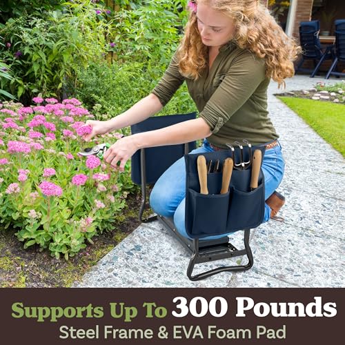 Pure Garden Garden Kneeler and Seat - Kneeling Pad Garden Stool with Tool Pouches - Gardening Gifts for Mom, Dad, Seniors, or Grandparents (Blue) - color: Blue and Gray