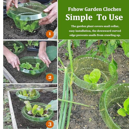 Fshow Garden Cloches，5 Pack Plastic Slug & Snail Plant Protection Collars, Snail Defense Without Chemistry, Planting Rings Protects Plants to Get Better. - color: green 5pcs