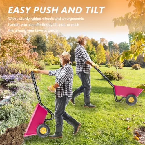 VINGLI Wheelbarrow, Plastic and Steel Wheel Barrel, Garden Cart for Lawn, Gardening, Construction (Pink) - color: Pink