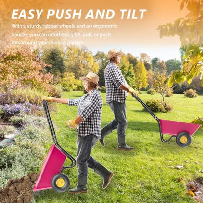 VINGLI Wheelbarrow, Plastic and Steel Wheel Barrel, Garden Cart for Lawn, Gardening, Construction (Pink) - color: Pink