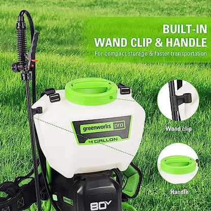 Greenworks 80V Backpack Sprayer 4 Gallon,Battery Powered Backpack Sprayer Kit for Weeding, Spraying, Pest Control, 2Ah Battery and Charger Included, Green, 80V Sprayer Kit (2.0Ah) - size: 80V W/ Battery & Charger