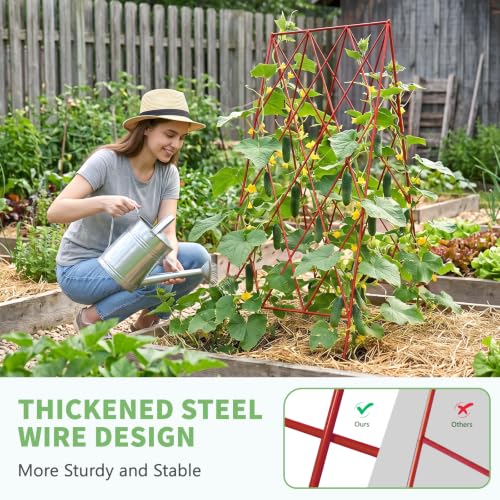 DoCred 39.4" H Cucumber Trellis, 2 Pack Foldable A Frame Garden Trellis - color: Steel Red, size: 39.4" H (Standard)