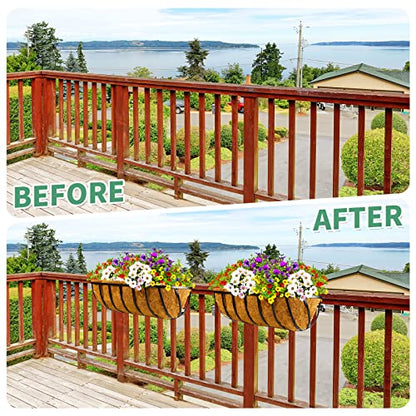 Tessco for you 3 Pieces Railing Planter Boxes, 24 Inches Window Box Planters with Coco Liner and Adjustable Brackets for Deck Porch Fence Patio Balcony Gardening Outdoor Plants - size: 24 Inch