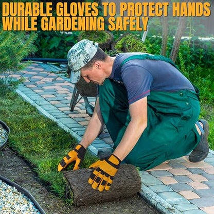 HADIZ Leather Gardening & Working Gloves Men & Women Rose Pruning Breathable Thorn Proof & Garden Tweezer Set - size: X-Large