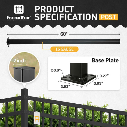 Fencer Wire 5 FT Metal Fence Post with Flange, Heavy Duty 16 Gauge Outdoor Patio Steel Fencing Border Post with Base Plate and Cap, Anti-Rust 2” Diameter Decorative Garden Flange Post, Pack of 10 - color: Pack of 10, size: 5 FT