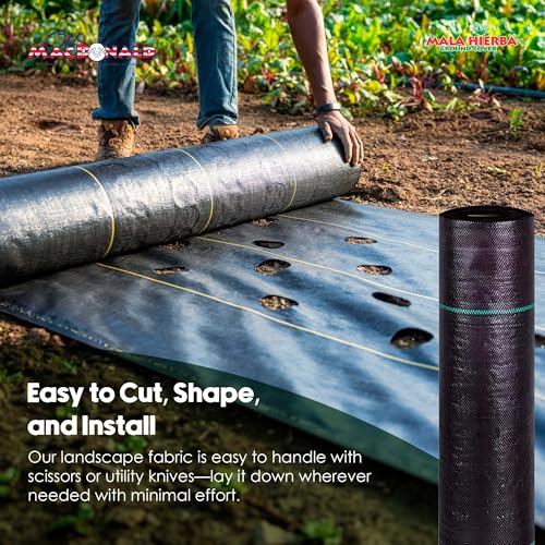OldMacDonald - Premium Landscape Fabric - Heavy Duty 12ft x 300ft (3.66m x 91.44m) - Commercial Grade, Woven Landscaping Ground Cover for Gardening, Farming, Agriculture Folded - size: 12ft x 300ft (3.66m x 91.44m)