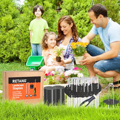 100 Pcs 6" 11 Gauge Landscape Staples with Gaskets & Remover Tool - color: Matt Black