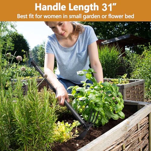 Weeding Tool, Hoe Cultivator 2 in 1 Garden Tools - 31" Heavy Duty Weeder Hand Tiller Weeding Rake for Flower Beds Yard Lawn Gardening Digging Planting - size: 31 inch