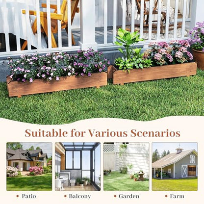 HAPPYGRILL Wooden Raised Garden Bed with 4 Drainage Holes, Black Liner - size: 36" x 7" x 6.5"