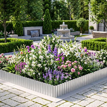 MTART Metal Garden Edging for Landscaping, Sturdy Corrugated Edging Border for DIY Flower Bed, Lawn and Landscape Edging (Silver, 6"×40Ft)