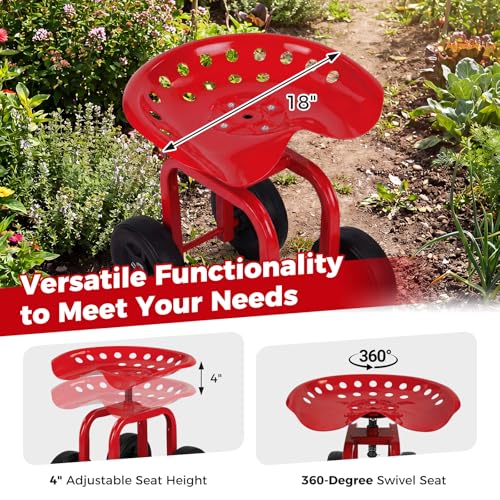 IRONMAX Garden Cart with Adjustable Seat & 4 Flexible Wheels, Red - color: Red
