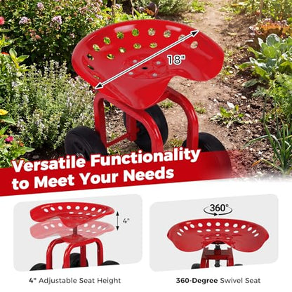 IRONMAX Garden Cart with Adjustable Seat & 4 Flexible Wheels, Red - color: Red