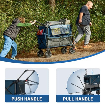 TIMBER RIDGE Push & Pull Double Decker Wagon, 400L Capacity & 450lb Load - color: Blue, size: With Push Handle
