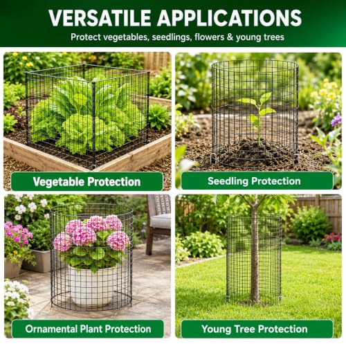 5 Pack Plant Protectors from Animals 12'' x 12'' with Stakes Nylon Ties - size: 5PACK-12*12inch