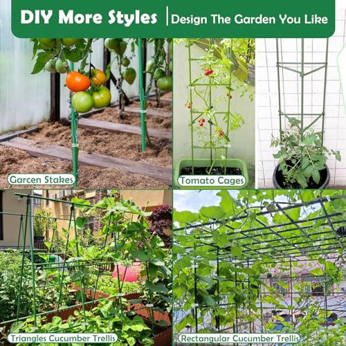 Cludoo 393PCS Garden Stakes Set with 120 Sets Fiberglass Plant Stakes Sticks Supports and Accessories, DIY 4ft 5ft 6ft 7ft Tomato Stakes for Tomato,Vegetables, Pepper, Indoor Outdoor Spring Plants - size: 120 sets