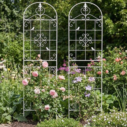 70.8" White Metal Garden Trellis for Climbing Plants, 2 Pack - color: White