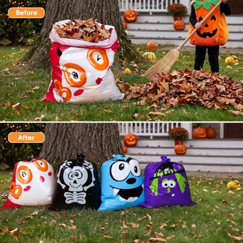 HOIIOH 6-Pack Halloween Pumpkin Leaf Bags, Plastic Lawn Bags for Fall Yard