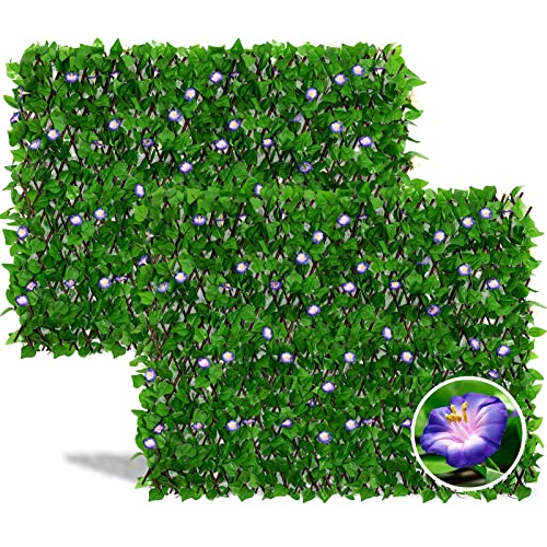 DOEWORKS Expandable Faux Ivy Trellis Fence, Patio Privacy Screen, 2 Pack - color: Purple Morning Glory, size: 16 x 45 in, 2 Panel