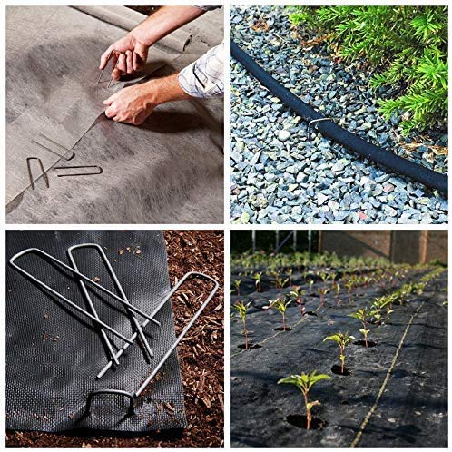 6'' 9 Gauge Heavy Duty Garden Landscape Staples, 125 Pack Anti-Rust Galvanized Garden Stakes, U-Shaped Lawn Sod pins for Anchoring Weed Barrier and Landscape Fabric, Netting - size: 6 INCH