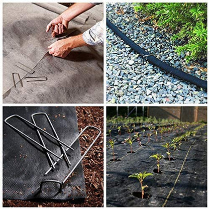 6'' 9 Gauge Heavy Duty Garden Landscape Staples, 125 Pack Anti-Rust Galvanized Garden Stakes, U-Shaped Lawn Sod pins for Anchoring Weed Barrier and Landscape Fabric, Netting - size: 6 INCH