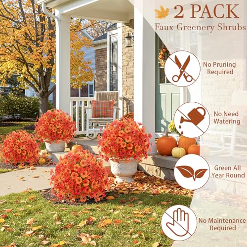 2 Pack 23" Fall Artificial Mums Flowers Topiary Balls with Ground Spikes - color: Orange & Red