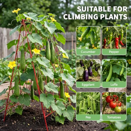 DoCred 39.4" H Cucumber Trellis, 2 Pack Foldable A Frame Garden Trellis - color: Steel Red, size: 39.4" H (Standard)