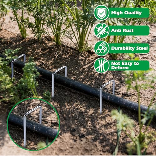 100 Pack Landscape Staples, 4" 8 Gauge Galvanized Steel Garden Stakes,Landscape Pins Turf Staples for Securing Weed Barrier Artificial Grass - size: 4in