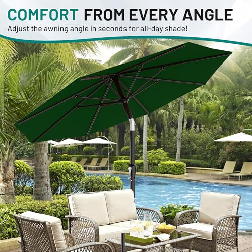 AreShark 9FT Outdoor Patio Umbrella with Tilt and Crank, Dark Green - color: Dark Green, size: 9ft