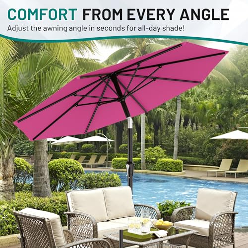 AreShark 9FT Outdoor Patio Umbrella with Tilt and Crank, Rose Pink - color: Rose Pink, size: 9ft