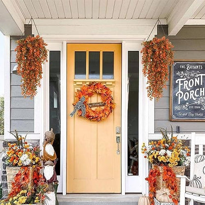 RECUTMS 4 Pcs Fake Fall Eucalyptus Hanging Greenery Plants 29.9Inch - color: Orange