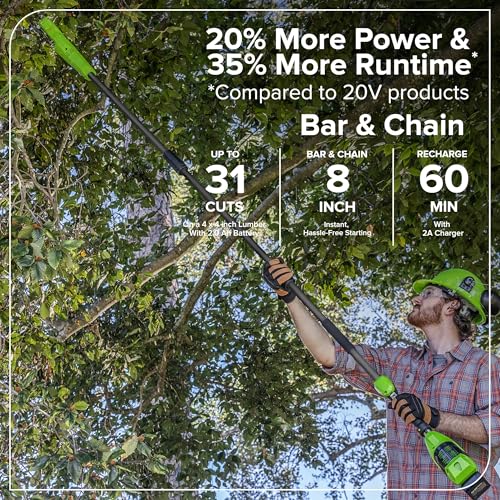 Greenworks 24V 8 in Pole Saw Hedge Trimmer Kit, 2.0 Ah Battery and Charger - size: 8" Combo (2.0Ah), style: 3-Section Polesaw