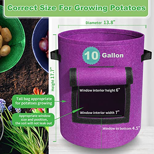 5-Pack 10Gallon Potato Grow Bags with 8 Plant Label Stakes, Thickest 400G Fabric with 150lb Load Handles, Bags for Growing Potatoes with Visual Harvest Window,Multi-Colored Breathable Planter