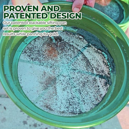 SE 13.25 Inch Wide Stackable Classifier Gold Prospecting Pan - 1/30 Inch Stainless Steel Mesh Sifting Pan, Green - size: 1/30 inch, style: Pans