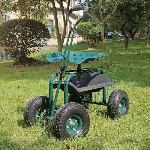 BDL Garden Cart Outdoor Rolling Garden Workseat with Wheels, Heavy Duty Garden Tool Cart with Extendable Handle and Storage for Seniors Yard Gardening Work - size: Rolling Cart