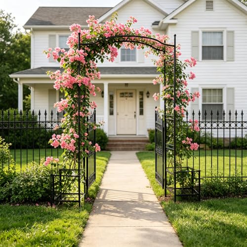 Metal Garden Arbors 93" Thickened Arch Trellis for Climbing Plants - color: Square with Planter Box
