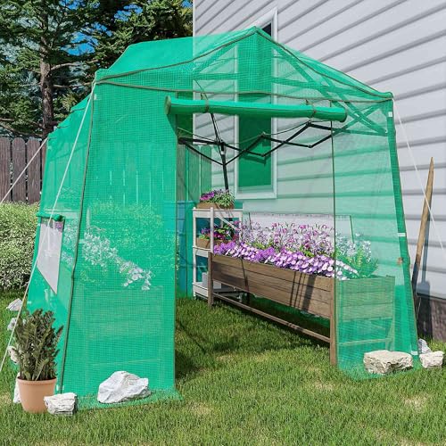 11 x 8.5 ft Pop‑up Walk‑in Greenhouse for Outdoor Winter Plant Protection - color: Green, size: 11' x 8.5'